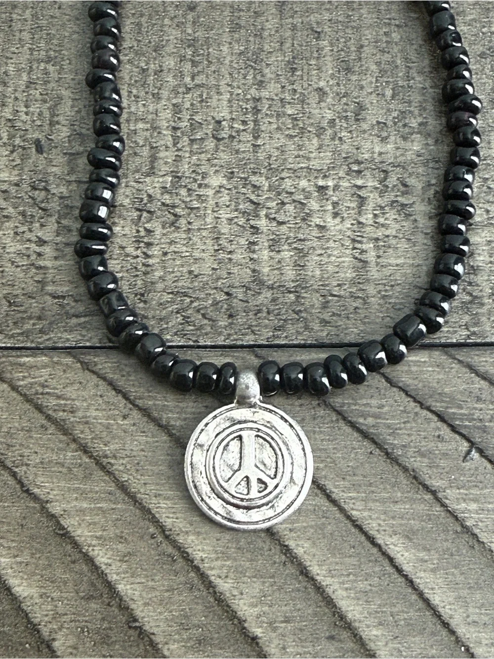 Peace Charm Hematite Beaded Bracelet - Black